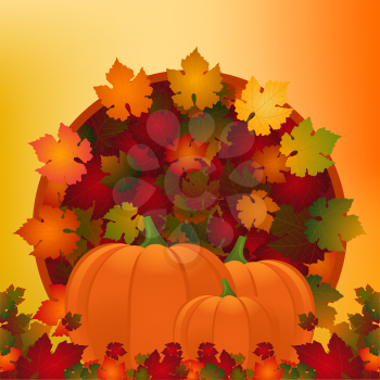 Royalty Free Clipart Image of Autumn Leaves in a Circle Pattern With Pumpkins