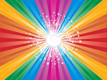 Royalty Free Clipart Image of a Rainbow Star-Bust Background