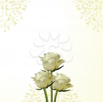 Royalty Free Clipart Image of Ivory Roses and Flourishes on a Cream Background