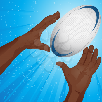 Royalty Free Clipart Image of Hands Catching a Rugby Ball