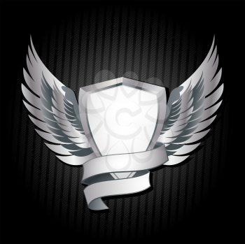Royalty Free Clipart Image of a Silver Shield With wings