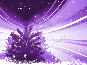 Royalty Free Clipart Image of Christmas Trees and Silver Stars
