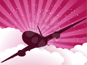 Royalty Free Clipart Image of a Plane Flying in the Sky
