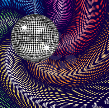 Royalty Free Clipart Image of an Abstract Swirling Background With a Disco Ball