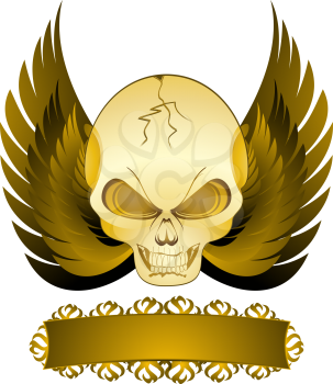 Royalty Free Clipart Image of a Skull and Wings Banner 