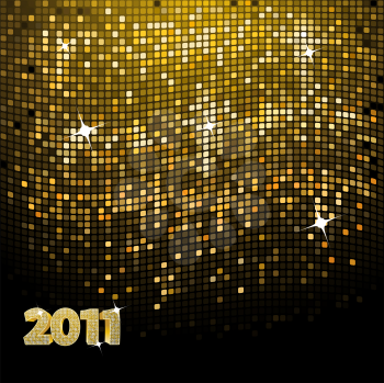 Royalty Free Clipart Image of a Sparkling Gold Mosaic Background With a 2011 Sign