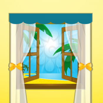 Royalty Free Clipart Image of the View of a Beach Through a Window