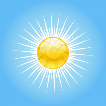 Royalty Free Clipart Image of a Glossy Orange Sun in a Cloudless Blue Sky