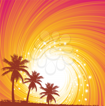 Royalty Free Clipart Image of a Tropical Sunset Beach Landscape