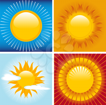 Royalty Free Clipart Image of a Set of 4 Abstract Sun Backgrounds