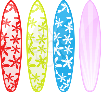 Royalty Free Clipart Image of a Set of 4 Surfboards With Floral Designs