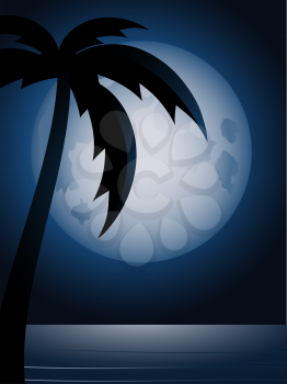 Royalty Free Clipart Image of a Tropical Beach at Night