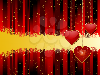 Royalty Free Clipart Image of Heart Pendants on a Red Background