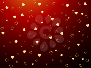 Royalty Free Clipart Image of Gold Hearts on a Red Background
