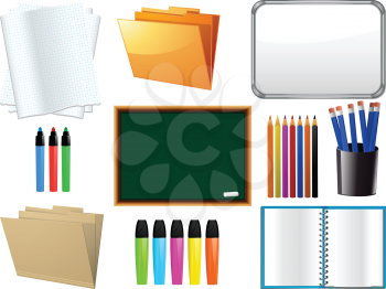 School, college and universtiy stationery items, note book, black board, and white board