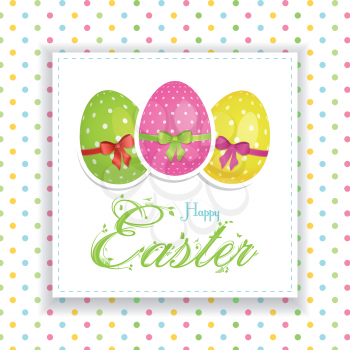 Easter Panel Background with Decorated Easter Eggs and Ornate Easter Text on a Polka Dot background