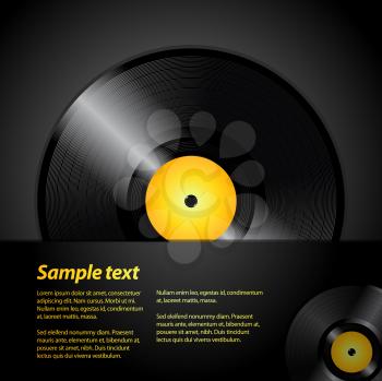 Royalty Free Clipart Image of a Vinyl Record on Black With Text