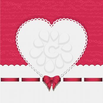 Valentine Background with White Heart, Ribbon and Bow on a Pink Background