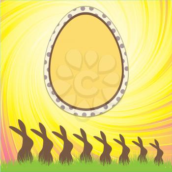 Easter Egg and Rabbits on a Colorful Background