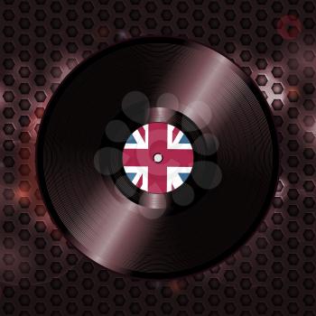 Vinyl Record with British Flag over Metallic Honeycomb Background