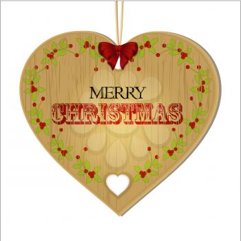 Merry Christmas Wooden Heart wit Text Bow and String