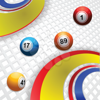 Bingo Balls Rolling between Multi Colors Swirls Over 3D White Background
