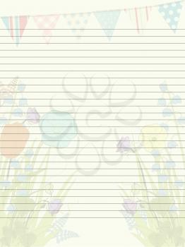 Paper Sheet with Spring Flowers Bunting and Lines