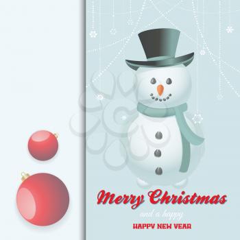 Christmas Invite Card with Snow Man Baubles Decorations and Text