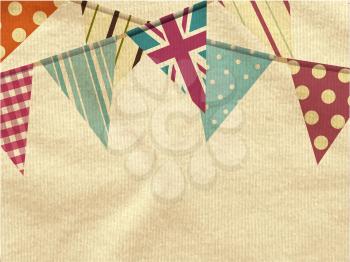 Vintage Colourful Bunting Over Ivory Crumpled Material Background