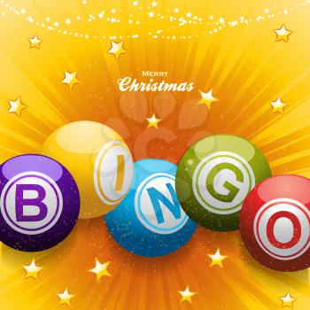 Festive Star Burst Yellow Background with Bingo Balls Decoration Stars and Decorative Text