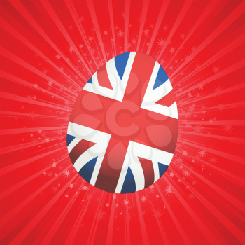 Easter Egg Decorated with British Flag Over Red Star Burst Background