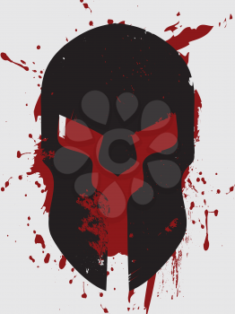 Grunge Abstract Black Spartan Helmet Silhouette Over White And Red Grunge Background
