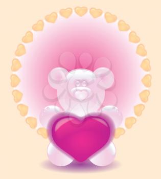 Royalty Free Clipart Image of a Greeting With a Bear Holding a Heart
