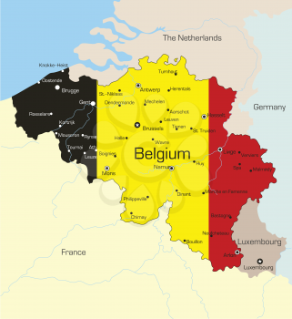 Royalty Free Clipart Image of a Map of Belgium With the Flag on It