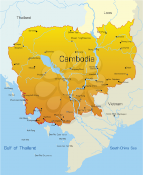 Royalty Free Clipart Image of a Map of Cambodia