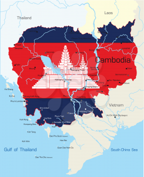 Royalty Free Clipart Image of a Map of Cambodia With the Flag