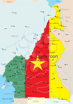 Royalty Free Clipart Image of a Map of Cameroon With the Flag Over Top