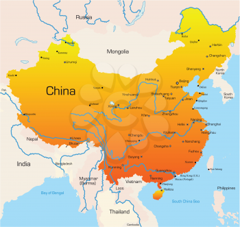 Royalty Free Clipart Image of a Map of China