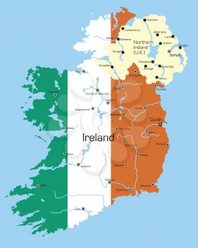 Royalty Free Clipart Image of a Map of Ireland Painted With the Flag