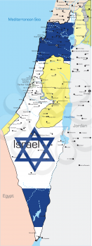 Royalty Free Clipart Image of a Map of Israel Coloured in the Flag
