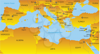Royalty Free Clipart Image of a Map of the Mediterranean Countries