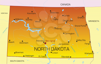 Vector color map of North Dakota state. Usa