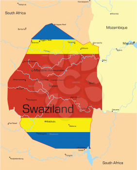 Royalty Free Clipart Image of a Map of Swaziland With the Flag Painted on It