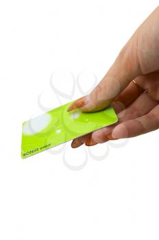 Royalty Free Photo of a Woman Holding a Bonus Card