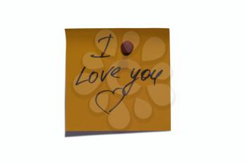 Royalty Free Photo of a Sticky Post it Note Saying  I Love You
