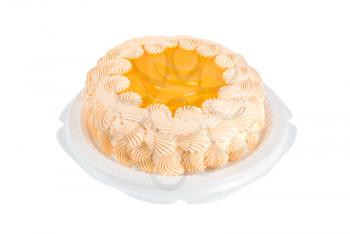 fruit orange cake closeup isolated on a white