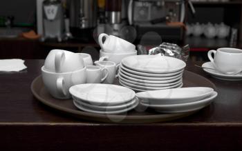 Royalty Free Photo of Dishware in a Cafeteria 