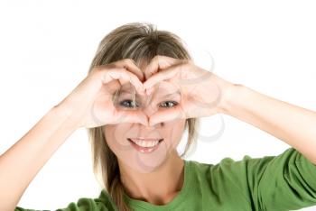 Royalty Free Photo of a Woman Making a Heart in Front of Her Face