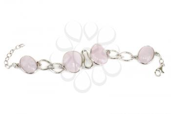 Silver bracelet with pink quartz and zirconium