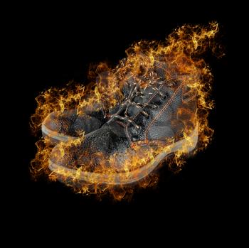 Royalty Free Photo of Work Boots on Fire